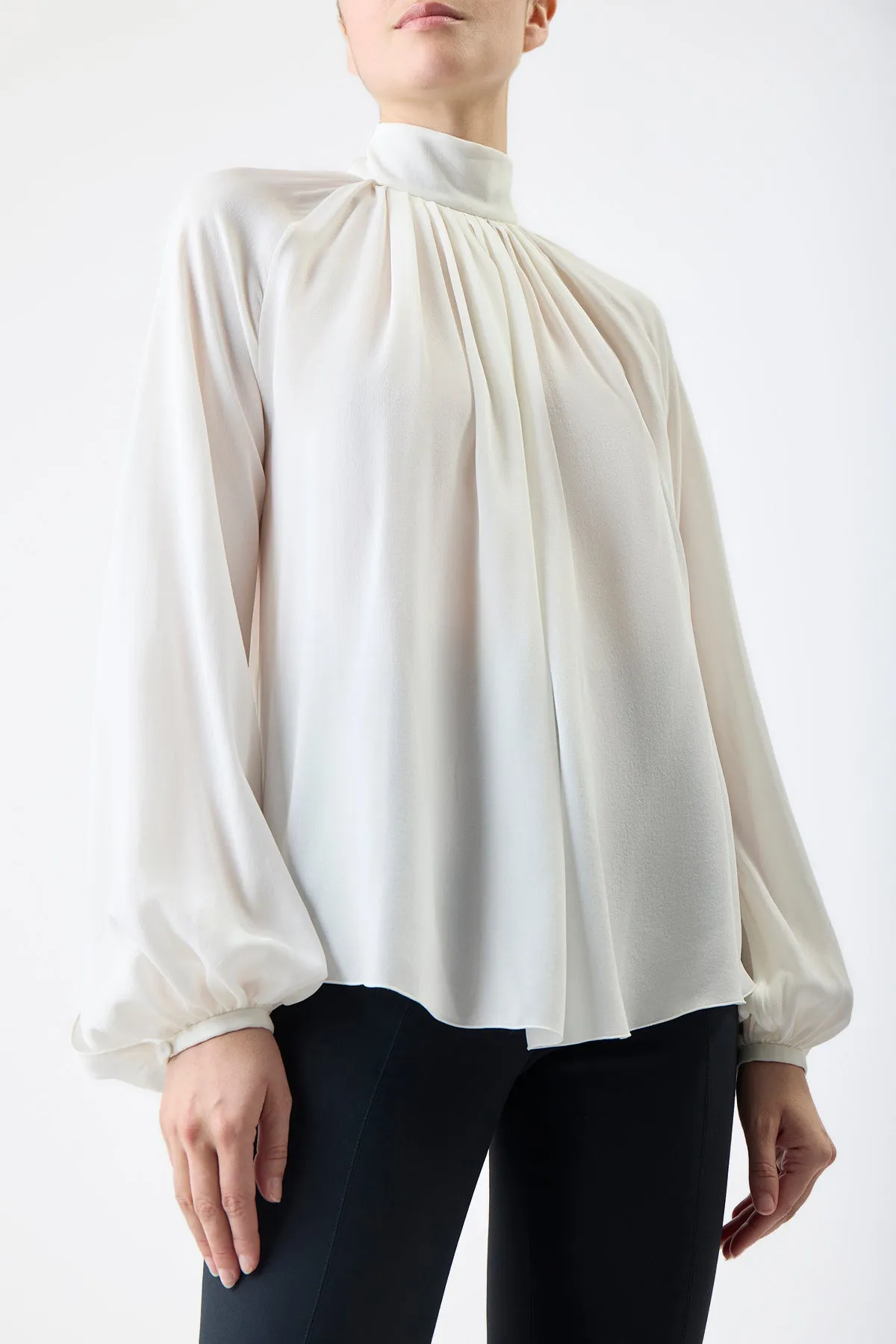 Kiian Pleated Top in Ivory Silk Georgette Twill sold by Gabriela Hearst product image thumbnail 5