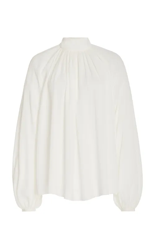 Kiian Pleated Top in Ivory Silk Georgette Twill sold by Gabriela Hearst