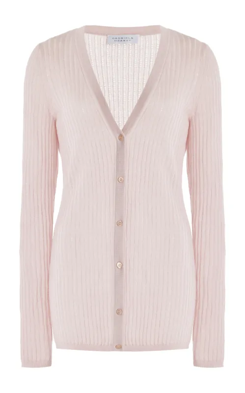 Emma Pointelle Knit Cardigan in Blush Cashmere Silk sold by Gabriela Hearst