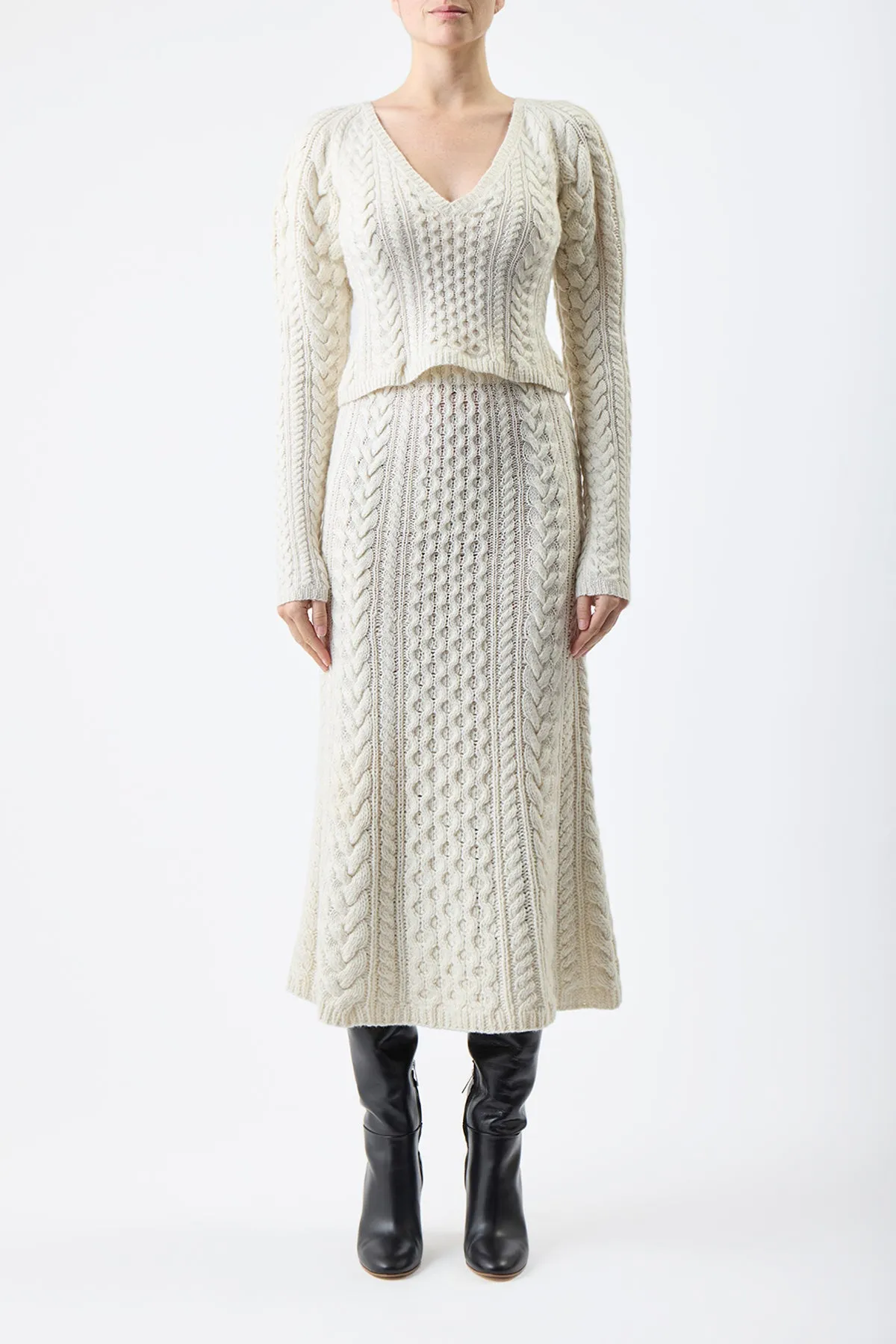 Callum Knit Midi Skirt in Ivory Cashmere sold by Gabriela Hearst product image thumbnail 3