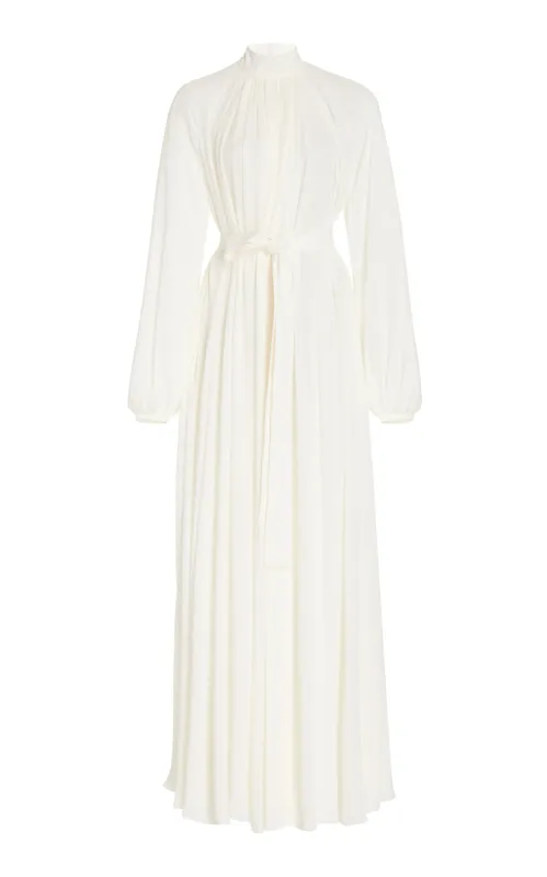 Cedric Pleated Maxi Dress in Ivory Silk Georgette Twill sold by Gabriela Hearst