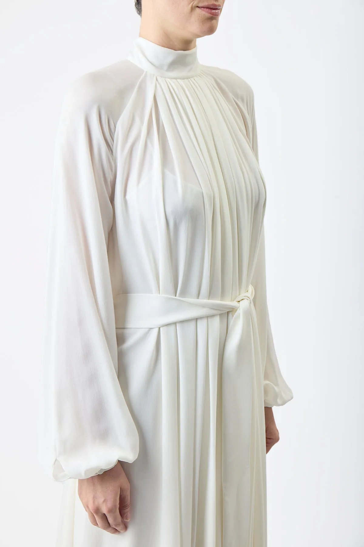 Cedric Pleated Maxi Dress in Ivory Silk Georgette Twill sold by Gabriela Hearst product image thumbnail 5