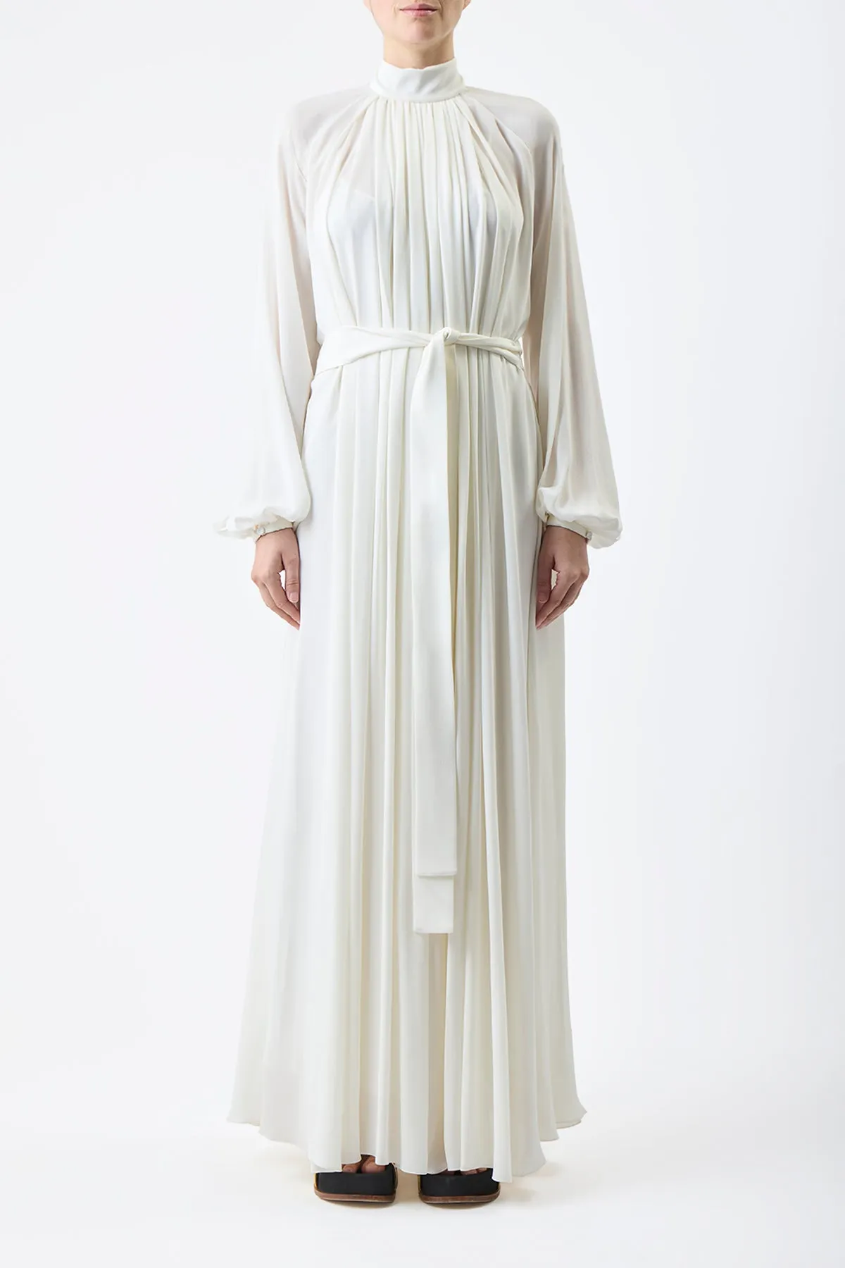 Cedric Pleated Maxi Dress in Ivory Silk Georgette Twill sold by Gabriela Hearst product image thumbnail 3