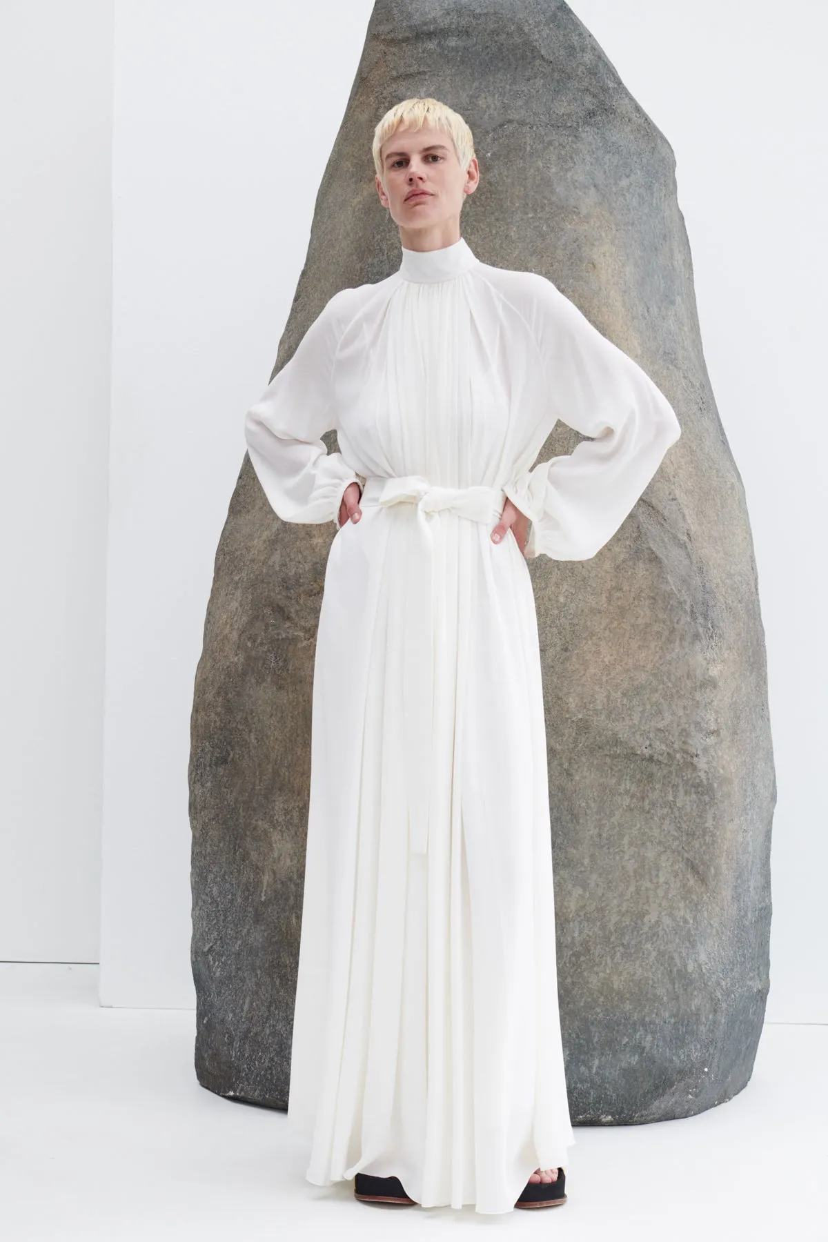 Cedric Pleated Maxi Dress in Ivory Silk Georgette Twill sold by Gabriela Hearst product image thumbnail 2