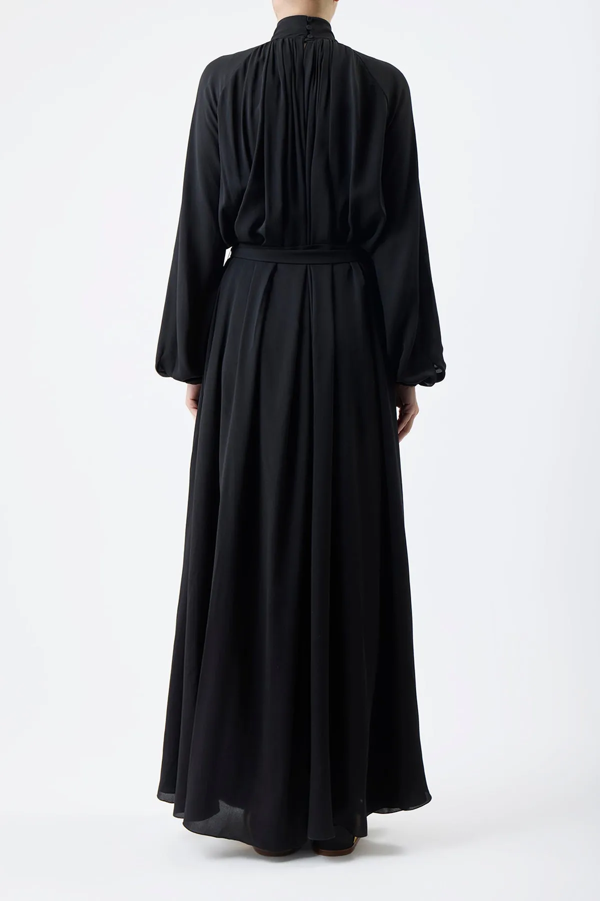 Cedric Pleated Maxi Dress in Black Silk Georgette Twill sold by Gabriela Hearst product image thumbnail 4