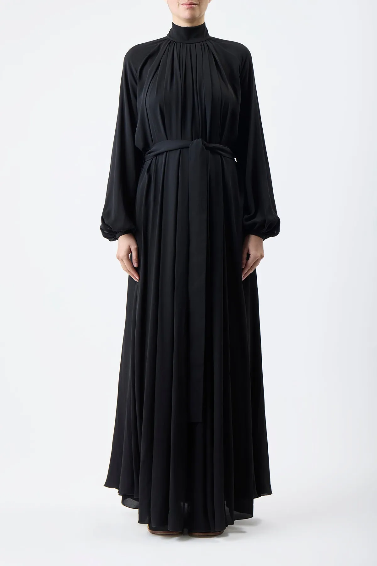 Cedric Pleated Maxi Dress in Black Silk Georgette Twill sold by Gabriela Hearst product image thumbnail 2