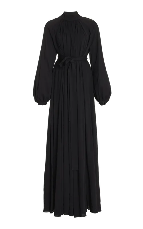 Cedric Pleated Maxi Dress in Black Silk Georgette Twill sold by Gabriela Hearst