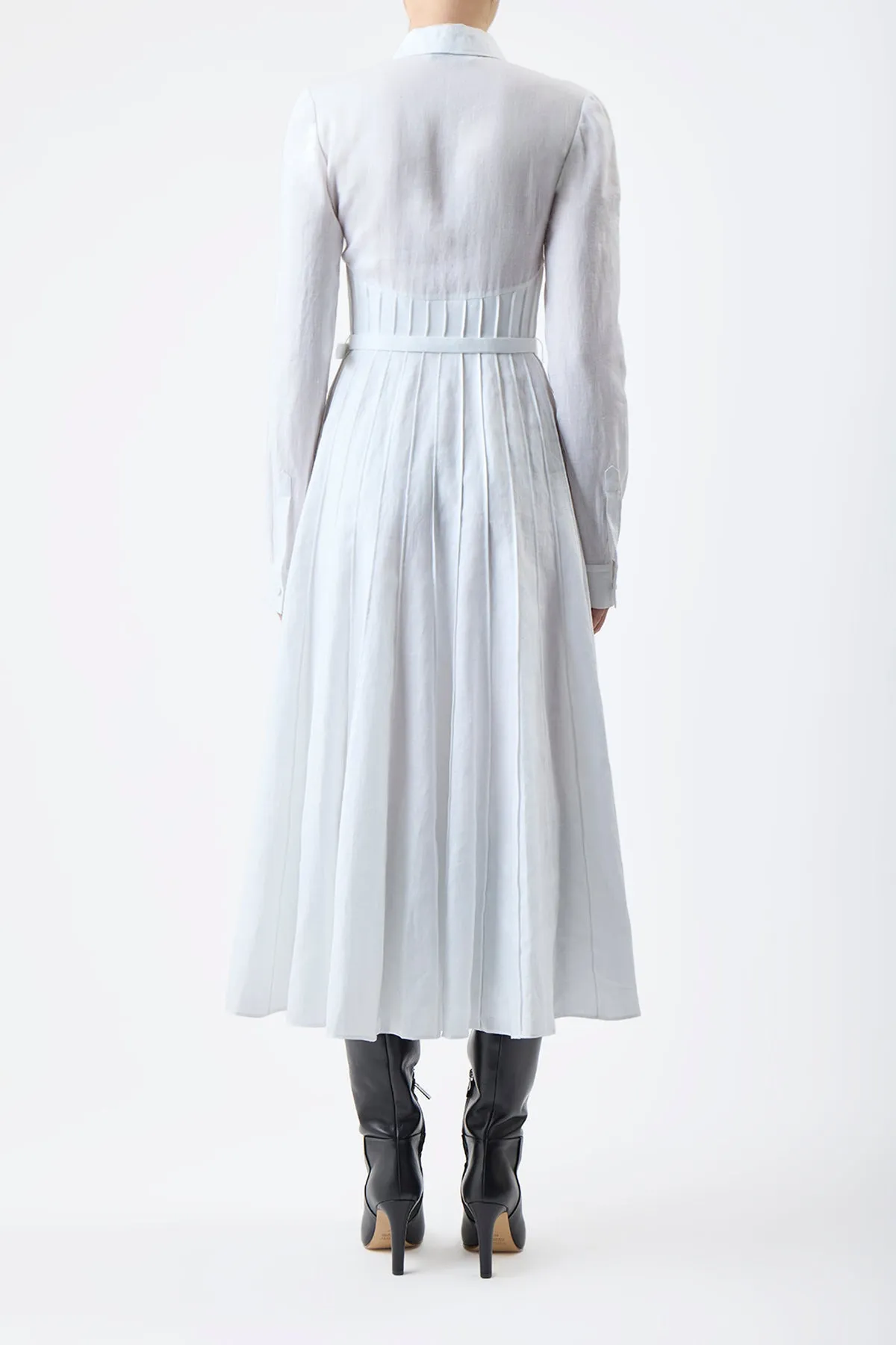 Dewi Pleated Maxi Shirtdress in White Aloe Linen sold by Gabriela Hearst product image thumbnail 5