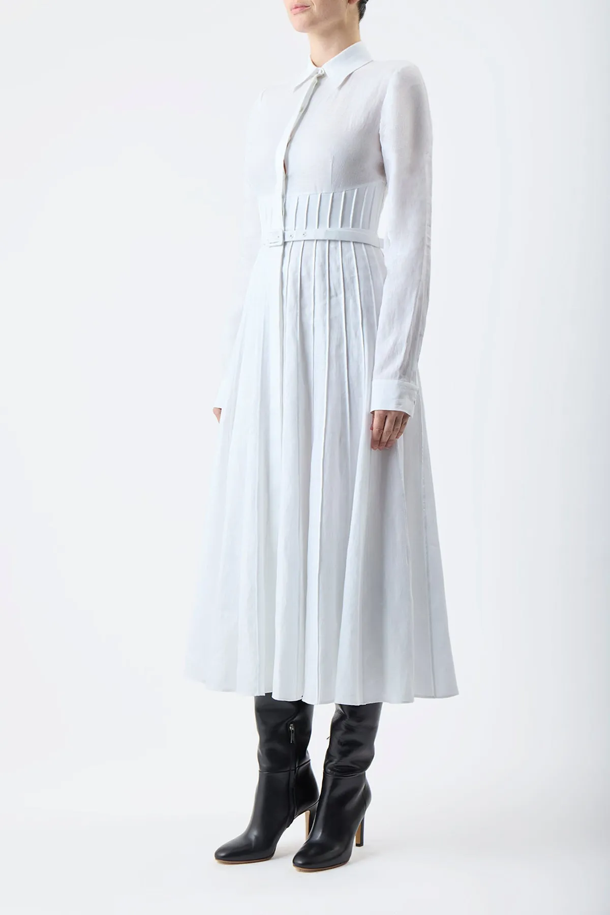 Dewi Pleated Maxi Shirtdress in White Aloe Linen sold by Gabriela Hearst product image thumbnail 4