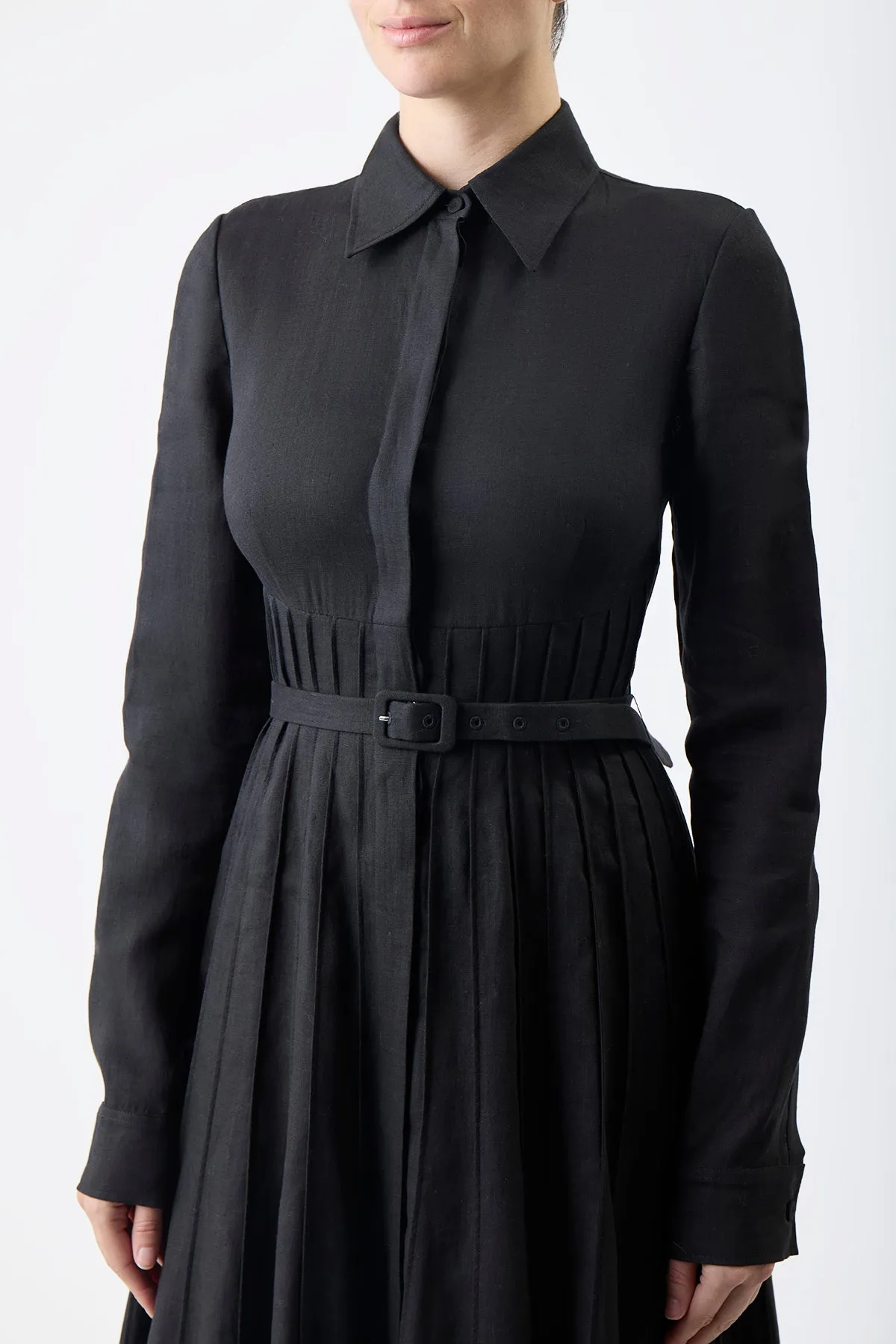 Dewi Pleated Maxi Shirtdress in Black Aloe Linen sold by Gabriela Hearst product image thumbnail 5
