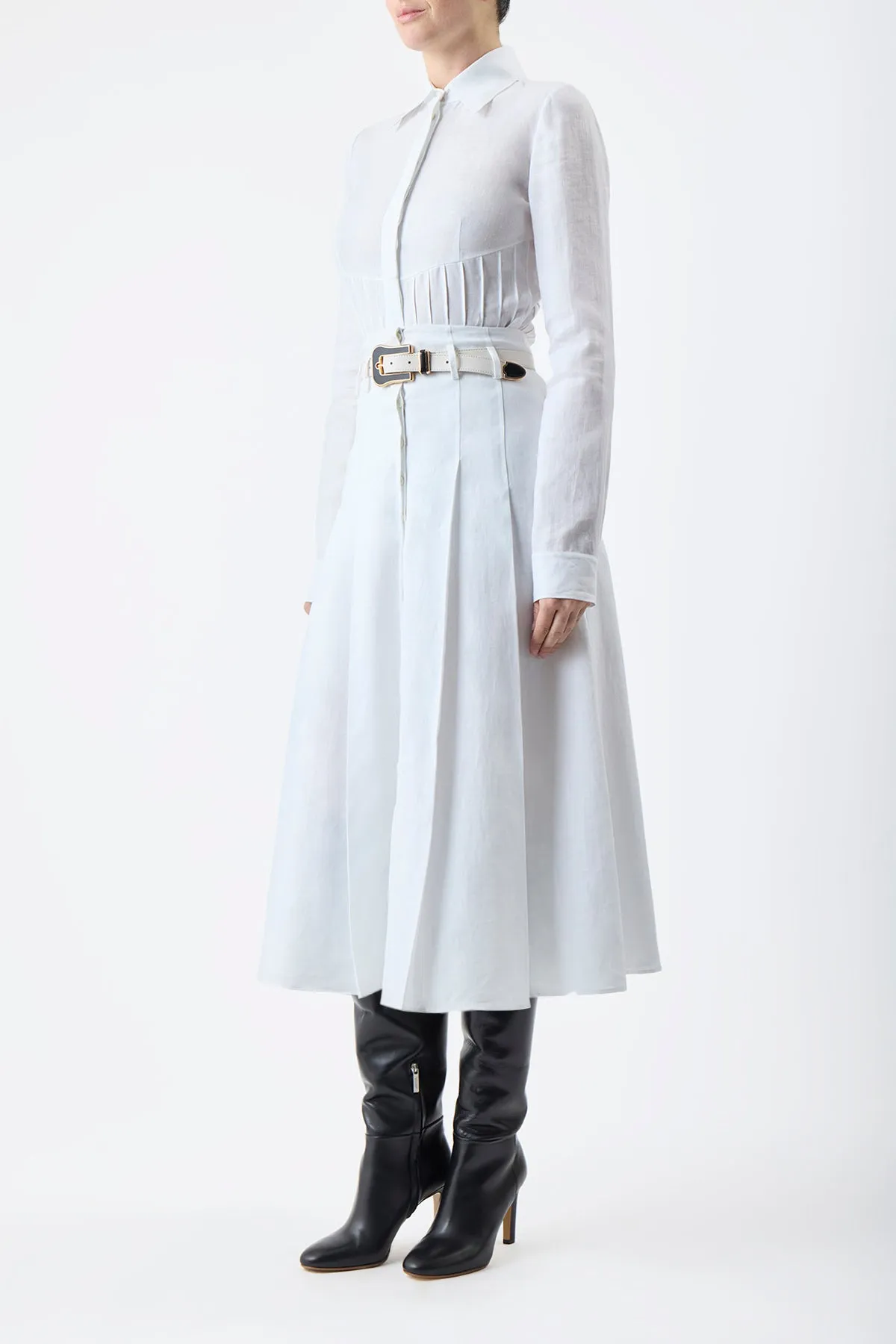 Dugald Pleated Midi Skirt in White Aloe Linen sold by Gabriela Hearst product image thumbnail 4