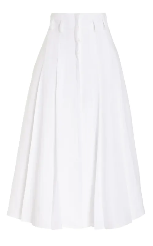 Dugald Pleated Midi Skirt in White Aloe Linen sold by Gabriela Hearst