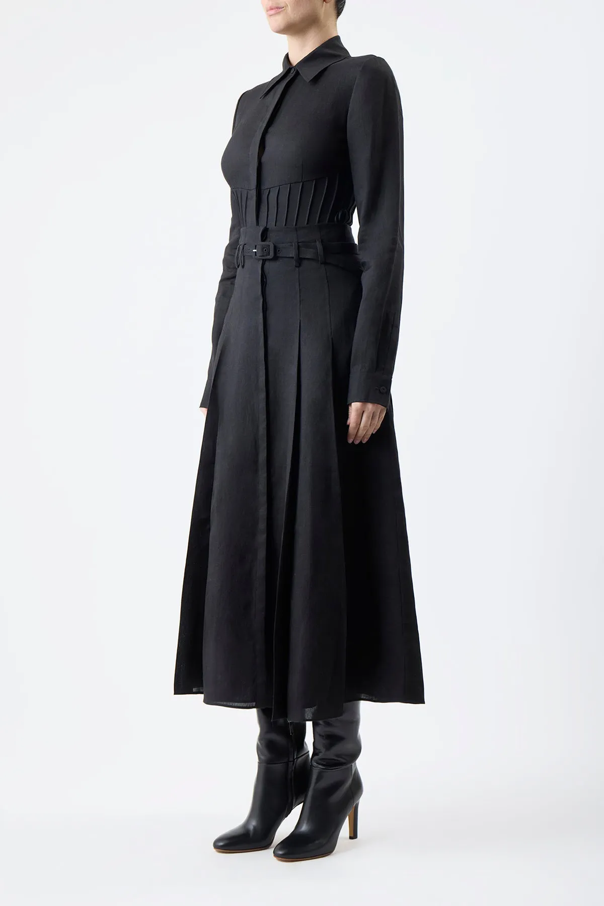 Dugald Pleated Midi Skirt in Black Aloe Linen sold by Gabriela Hearst product image thumbnail 4