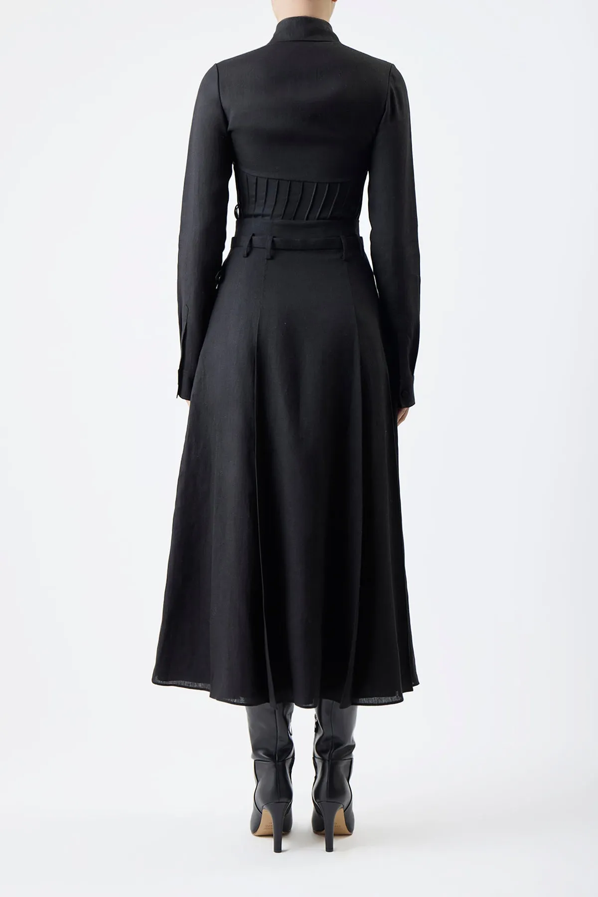 Dugald Pleated Midi Skirt in Black Aloe Linen sold by Gabriela Hearst product image thumbnail 3