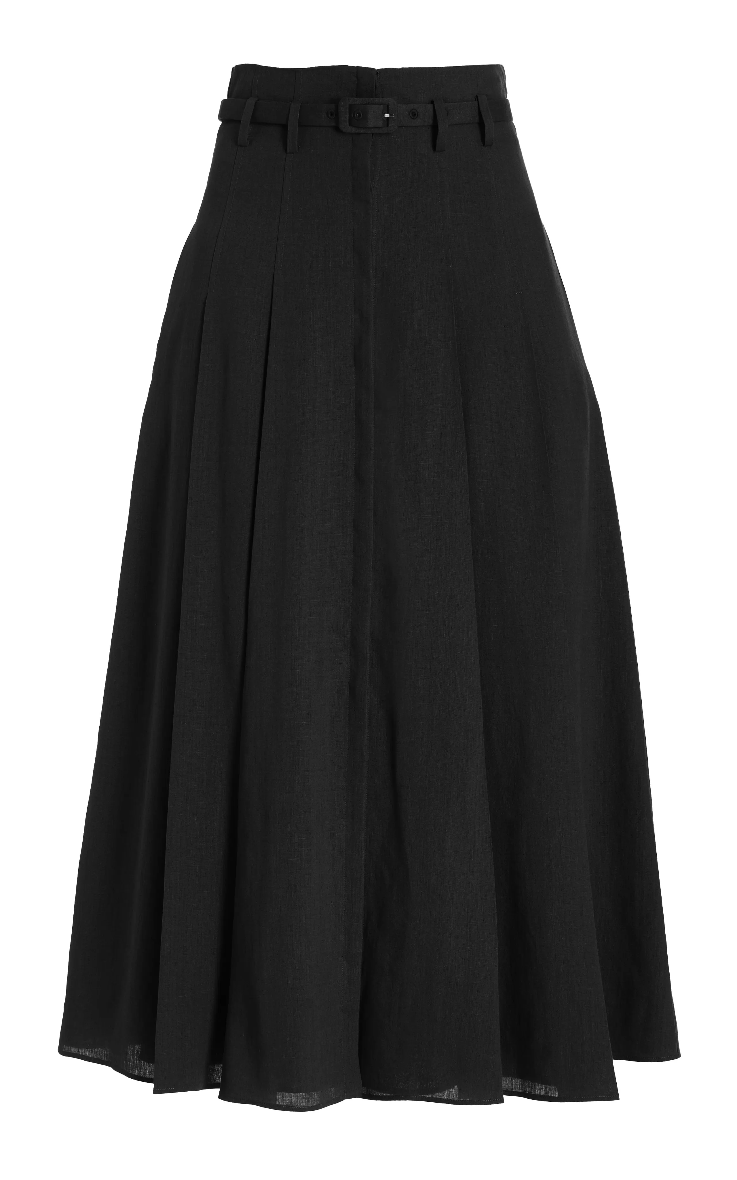 Dugald Pleated Midi Skirt in Black Aloe Linen sold by Gabriela Hearst