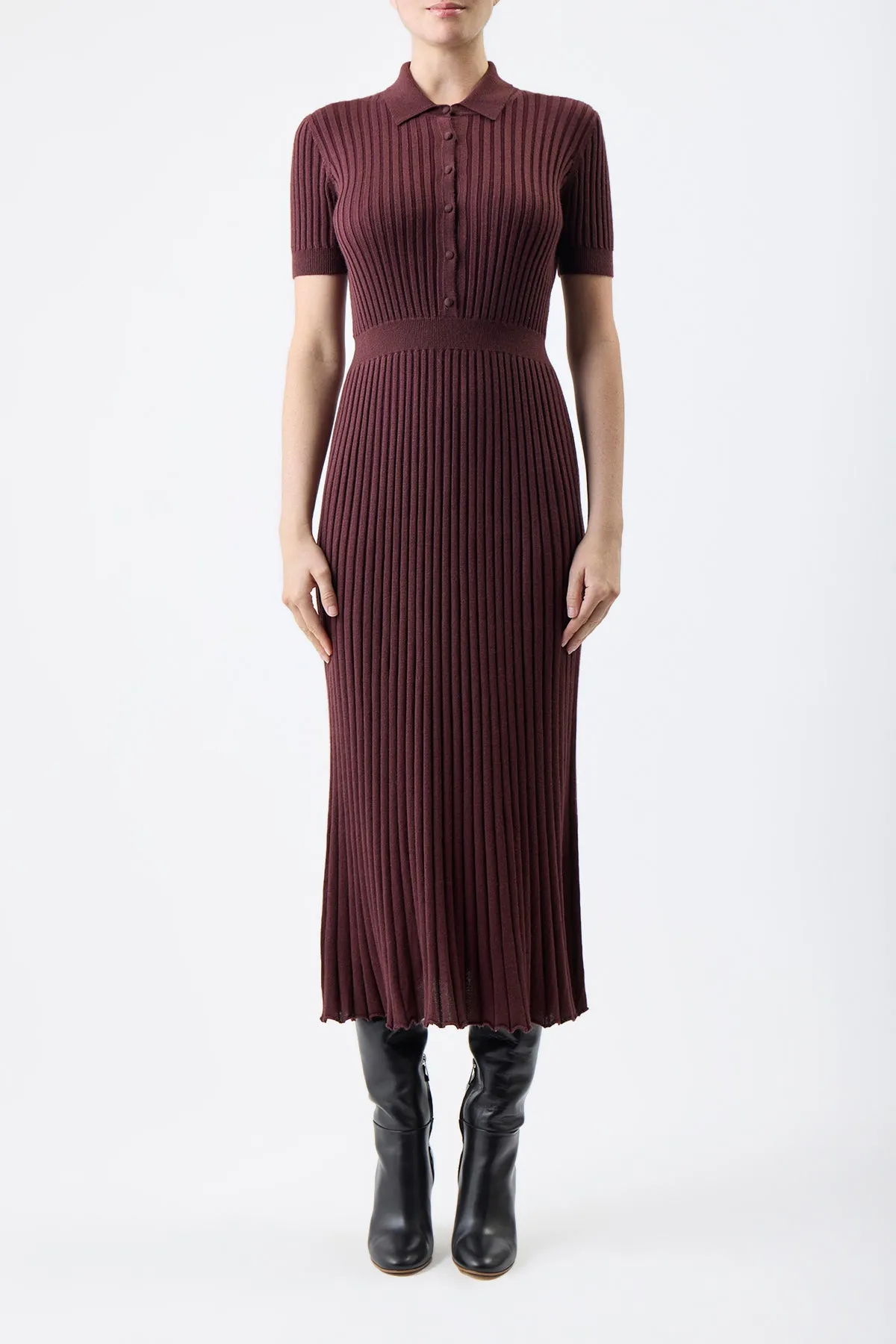 Amor Knit Midi Dress in Deep Bordeaux Cashmere Silk sold by Gabriela Hearst product image thumbnail 2