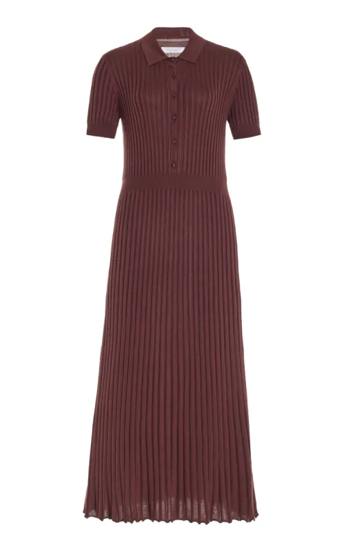 Amor Knit Midi Dress in Deep Bordeaux Cashmere Silk sold by Gabriela Hearst