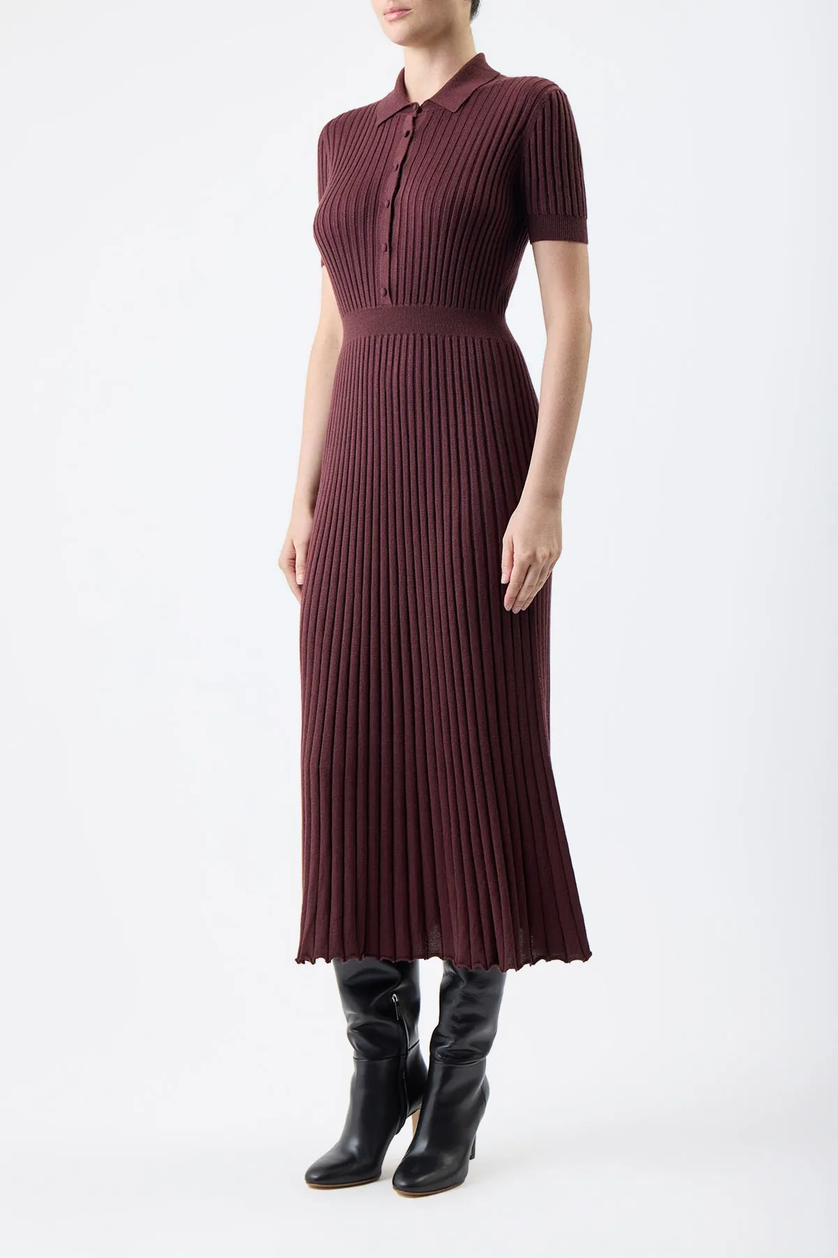 Amor Knit Midi Dress in Deep Bordeaux Cashmere Silk sold by Gabriela Hearst product image thumbnail 3