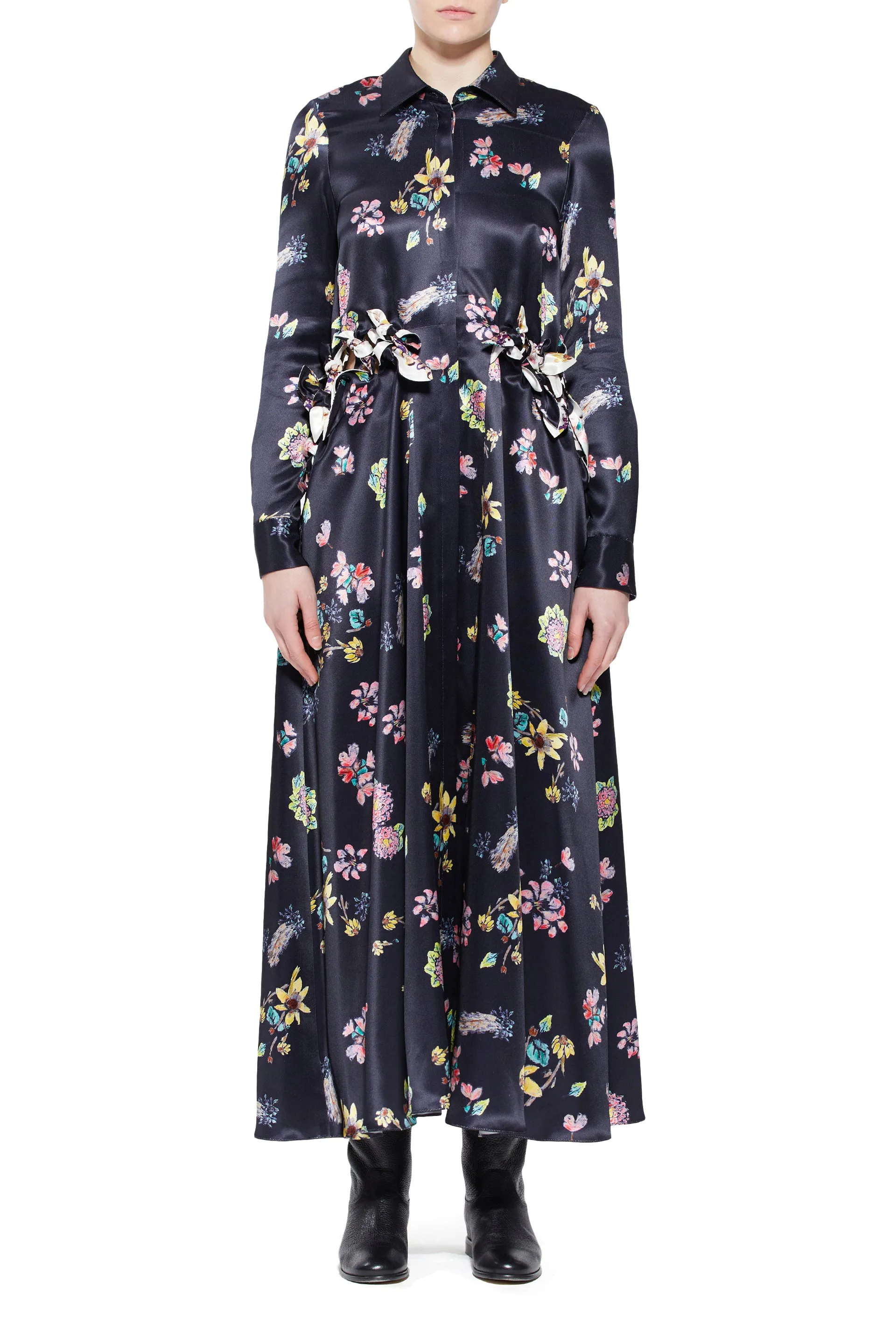 Clive Shirtdress in Dark Navy Multi Printed Silk sold by Gabriela Hearst product image thumbnail 3