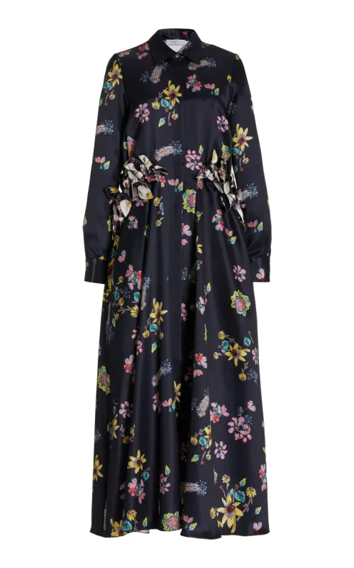 Clive Shirtdress in Dark Navy Multi Printed Silk sold by Gabriela Hearst