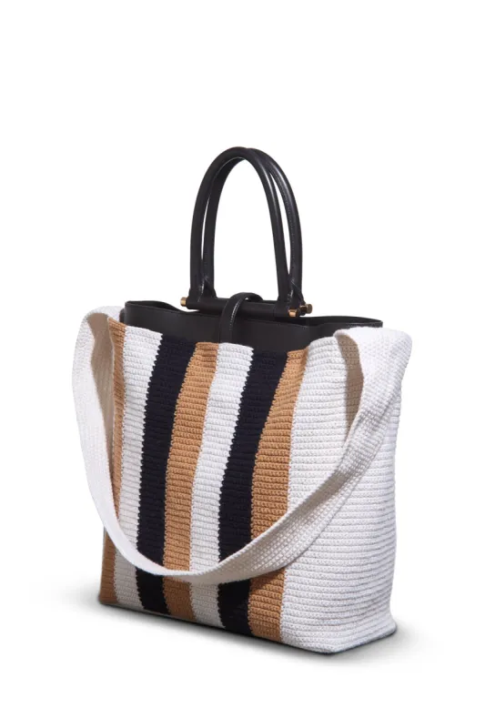 Large Crossover Knit Bag in Ivory, Black & Camel Cashmere sold by Gabriela Hearst