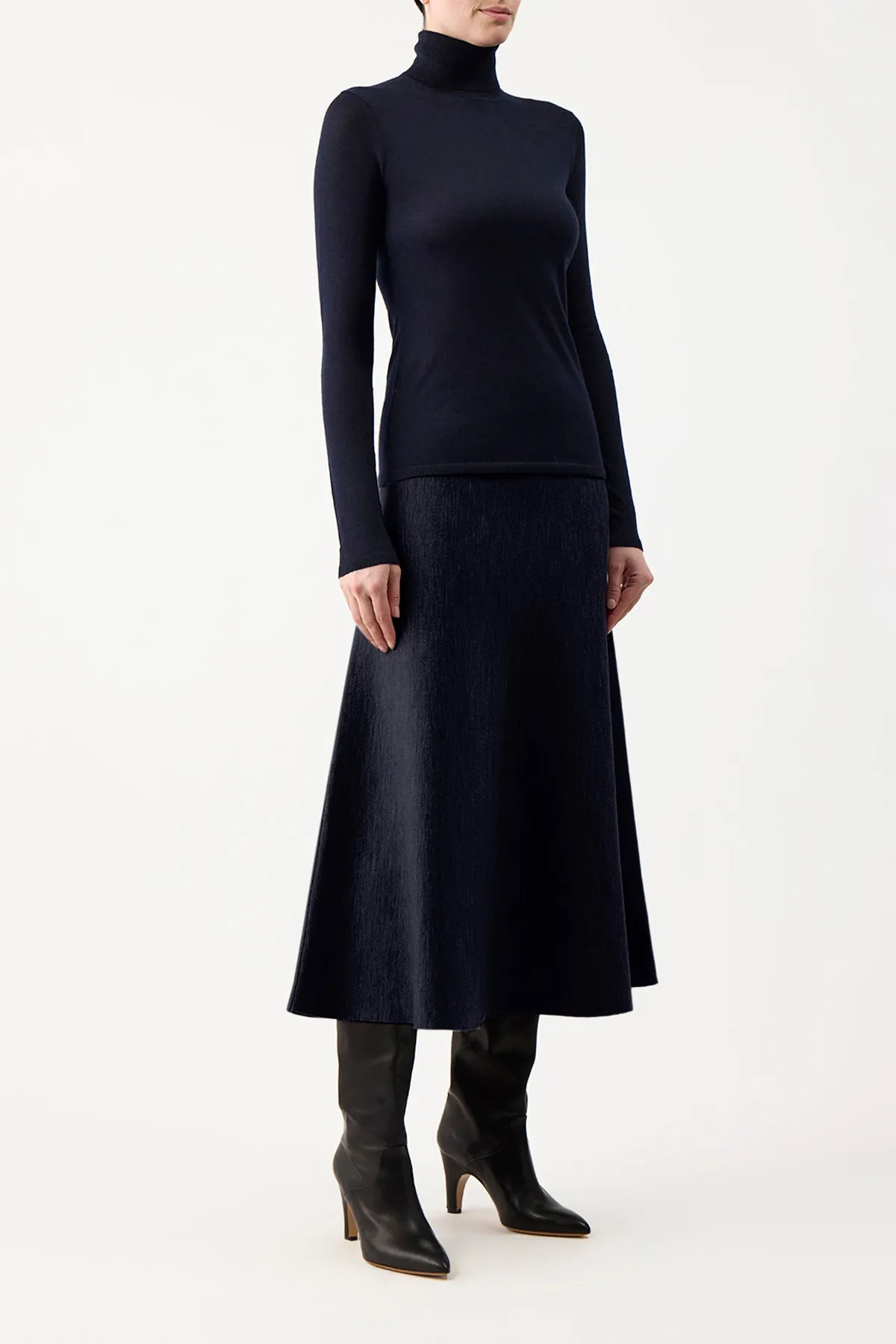 Costa Knit Turtleneck in Dark Navy Cashmere Silk sold by Gabriela Hearst product image thumbnail 3