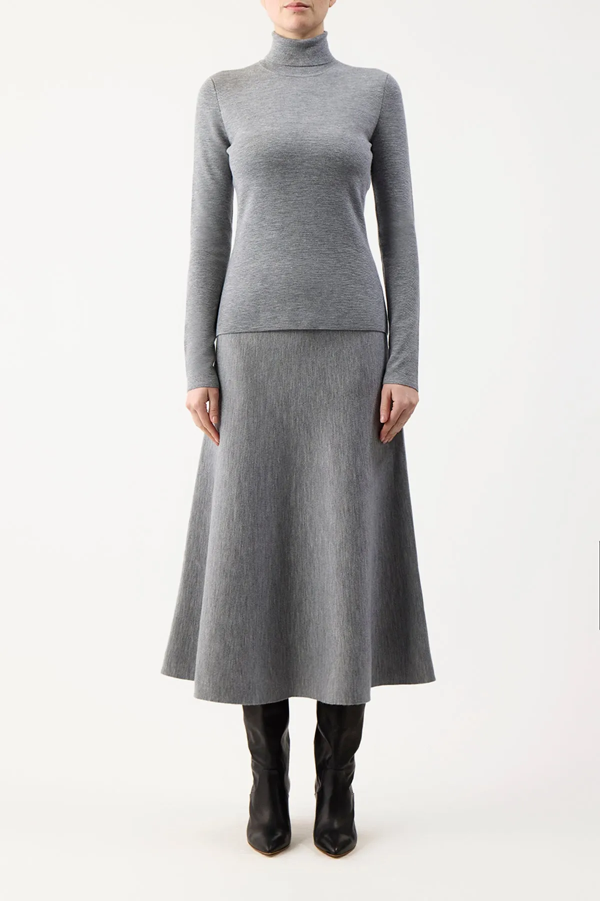 Freddie Knit Midi Skirt in Heather Grey Merino Wool Cashmere sold by Gabriela Hearst product image thumbnail 2