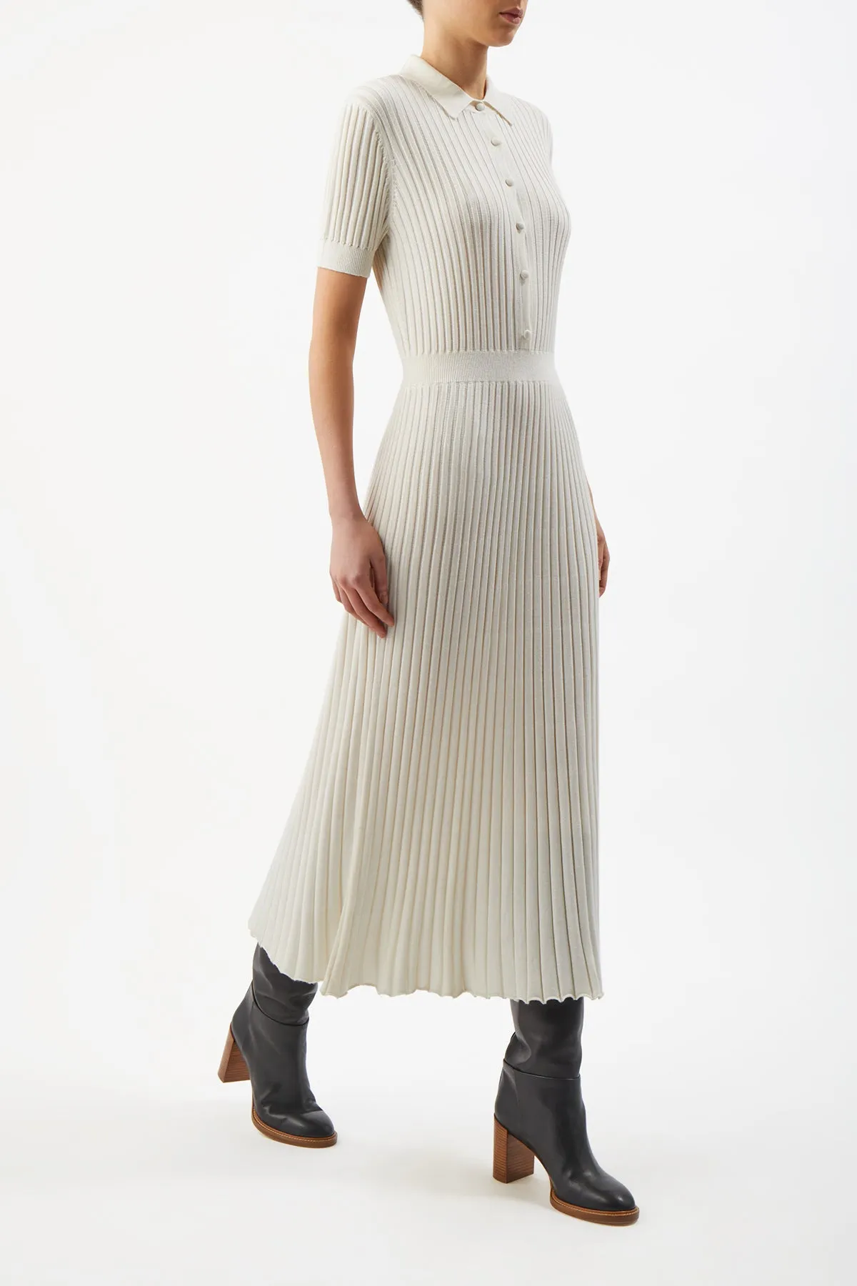 Amor Knit Midi Dress in Ivory Cashmere Silk sold by Gabriela Hearst product image thumbnail 3