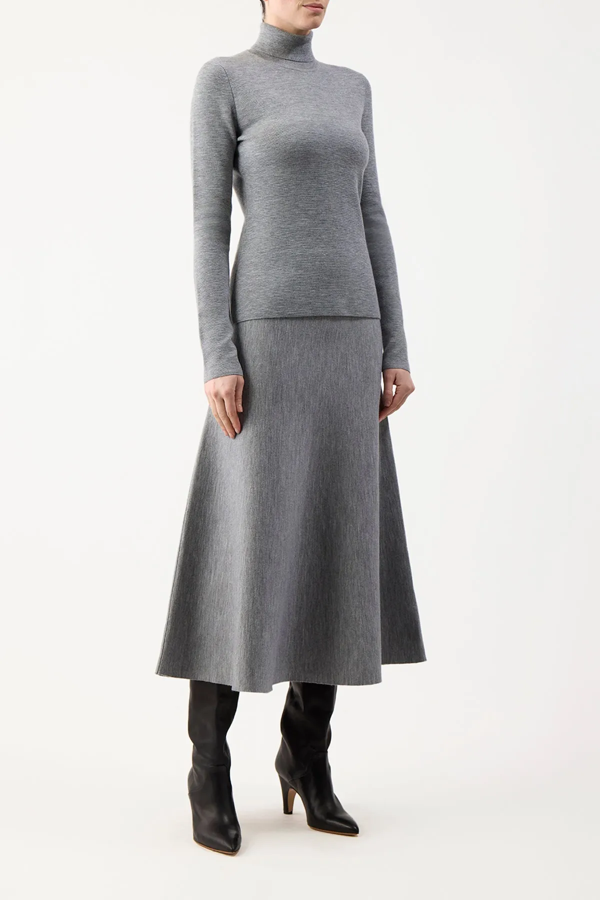 May Knit Turtleneck in Heather Grey Merino Wool Cashmere sold by Gabriela Hearst product image thumbnail 3