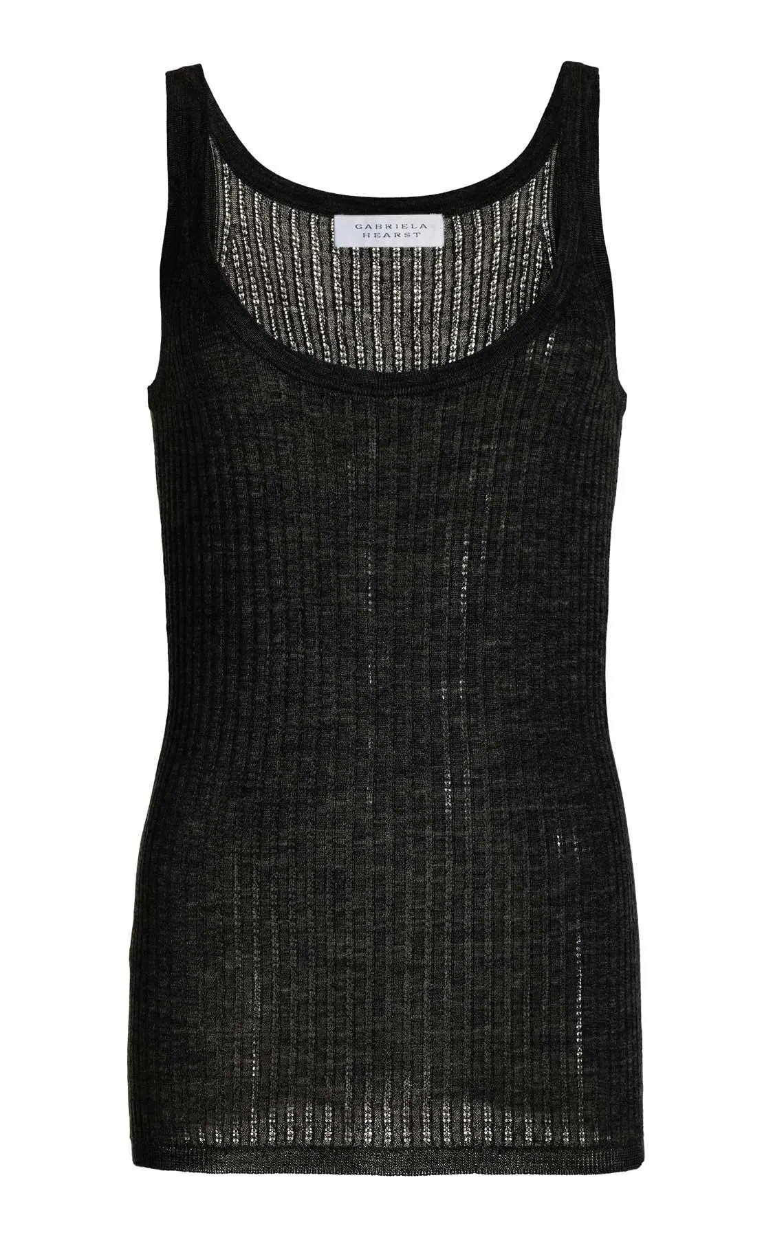 Nevin Pointelle Knit Tank Top in Black Cashmere Silk sold by Gabriela Hearst