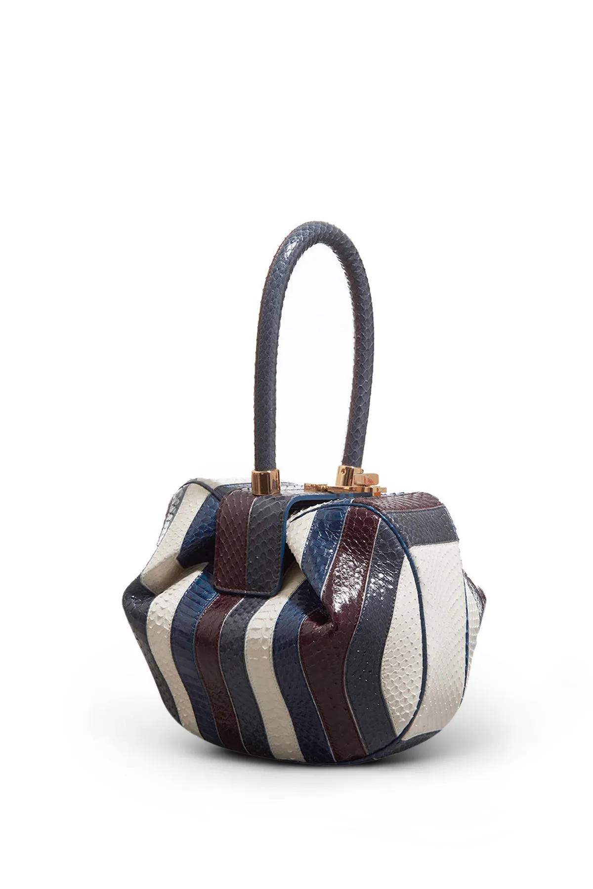 Nina Bag in Bordeaux, Navy & Ivory Stripes Snakeskin sold by Gabriela Hearst