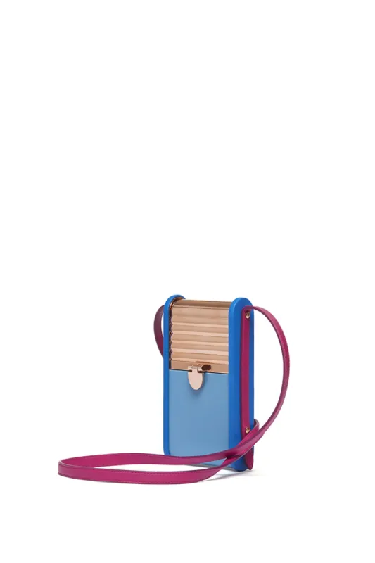 Mabel Crossbody Phone Case in Pale Blue, Cobalt & Violet Nappa Leather sold by Gabriela Hearst