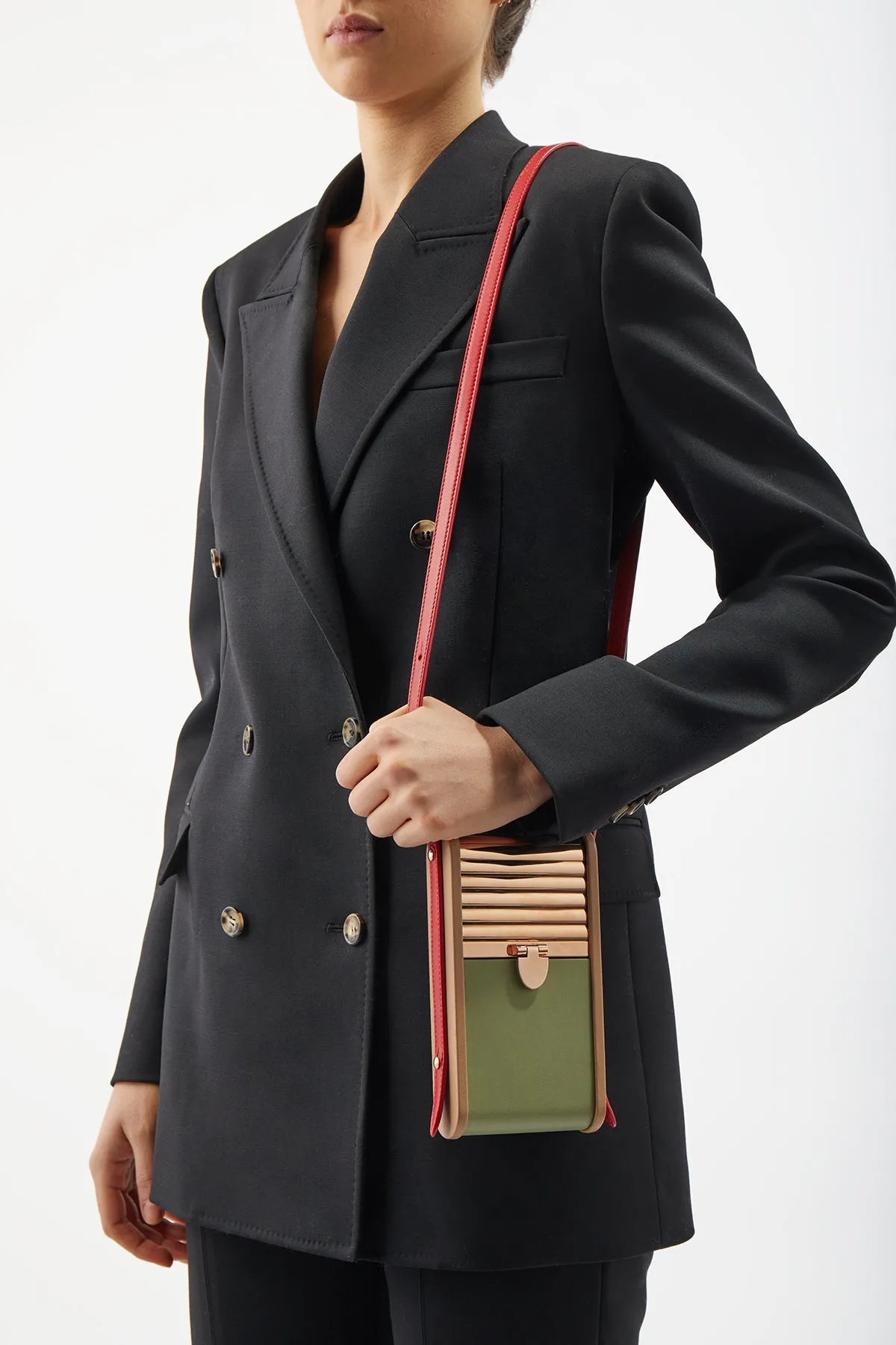 Mabel Crossbody Phone Case in Green, Nude & Red Nappa Leather sold by Gabriela Hearst product image thumbnail 4
