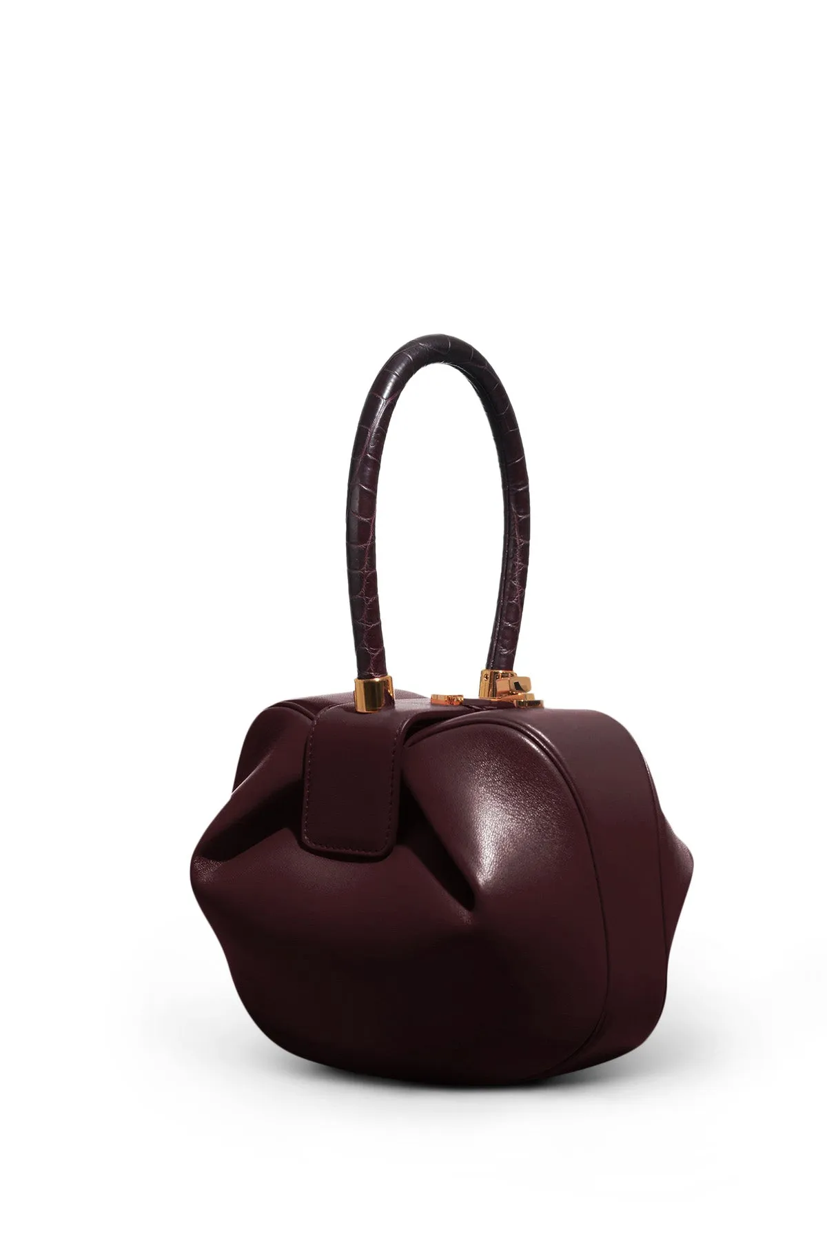 Nina Bag in Bordeaux Nappa Leather with Crocodile Leather Handle sold by Gabriela Hearst