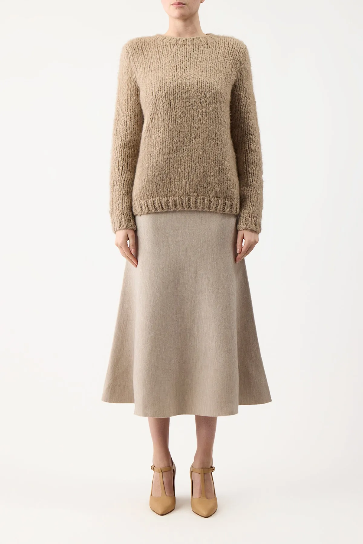 Freddie Knit Midi Skirt in Oatmeal Merino Wool Cashmere sold by Gabriela Hearst product image thumbnail 2