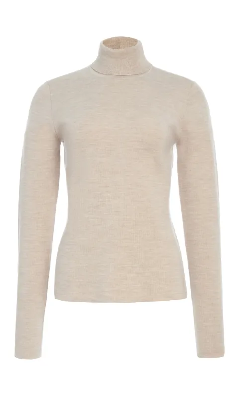 May Knit Turtleneck in Oatmeal Merino Wool Cashmere sold by Gabriela Hearst