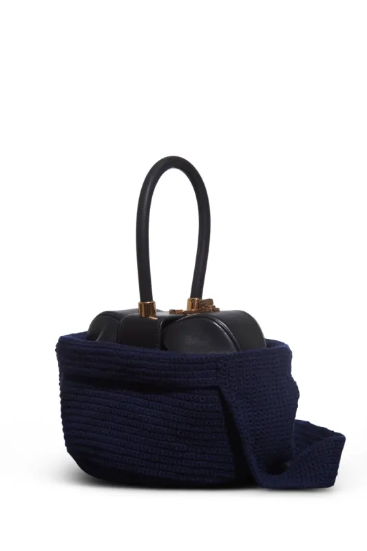 Crossover Knit Bag in Navy Cashmere sold by Gabriela Hearst