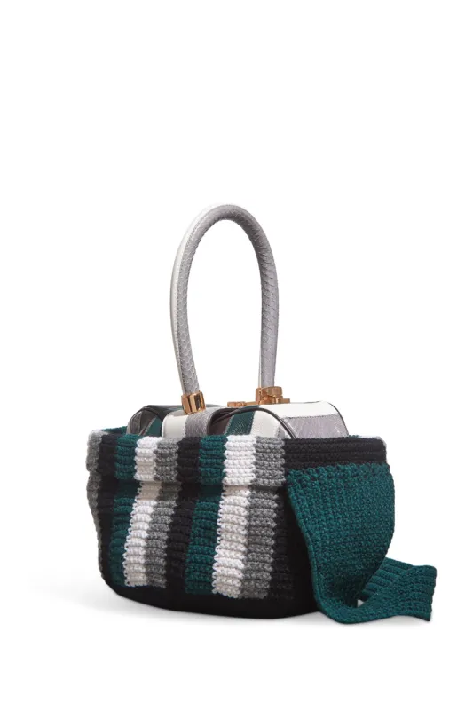 Crossover Knit Bag in Green, Ivory & Grey Cashmere sold by Gabriela Hearst