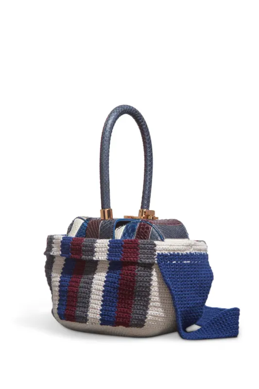 Crossover Knit Bag in Blue, Bordeaux & Grey Cashmere sold by Gabriela Hearst