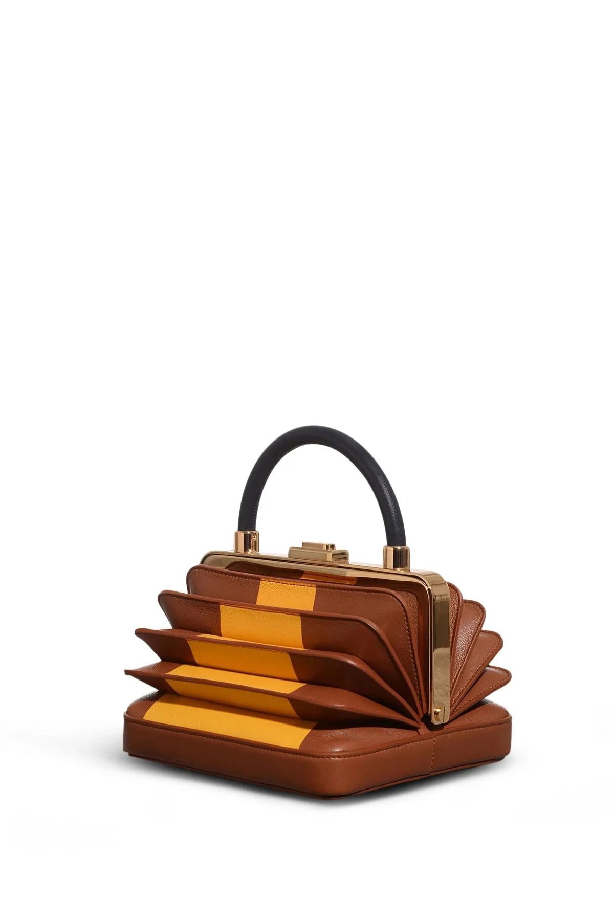 Diana Bag in Cognac, Yellow & Navy Nappa Leather sold by Gabriela Hearst