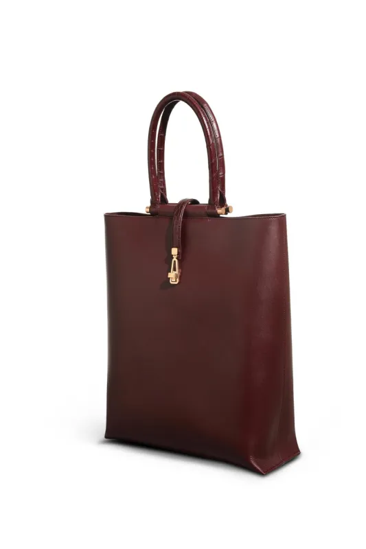 Vevers Tote Bag in Bordeaux Leather with Crocodile Leather Handle sold by Gabriela Hearst