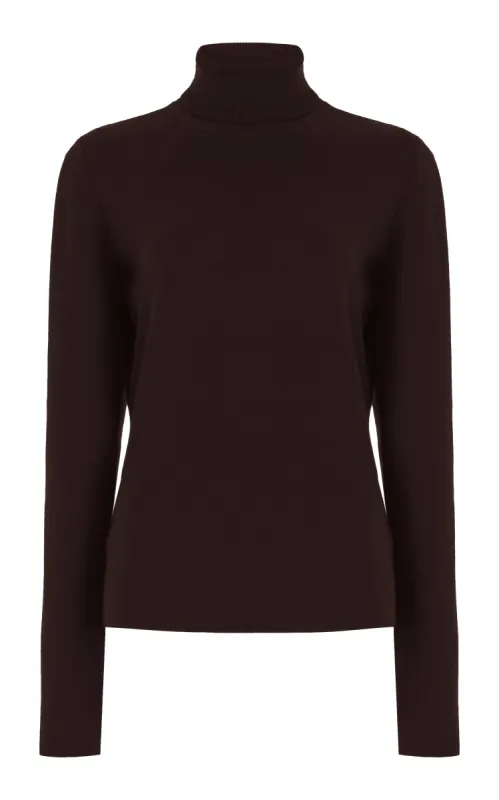 May Knit Turtleneck in Chocolate Merino Wool Cashmere sold by Gabriela Hearst