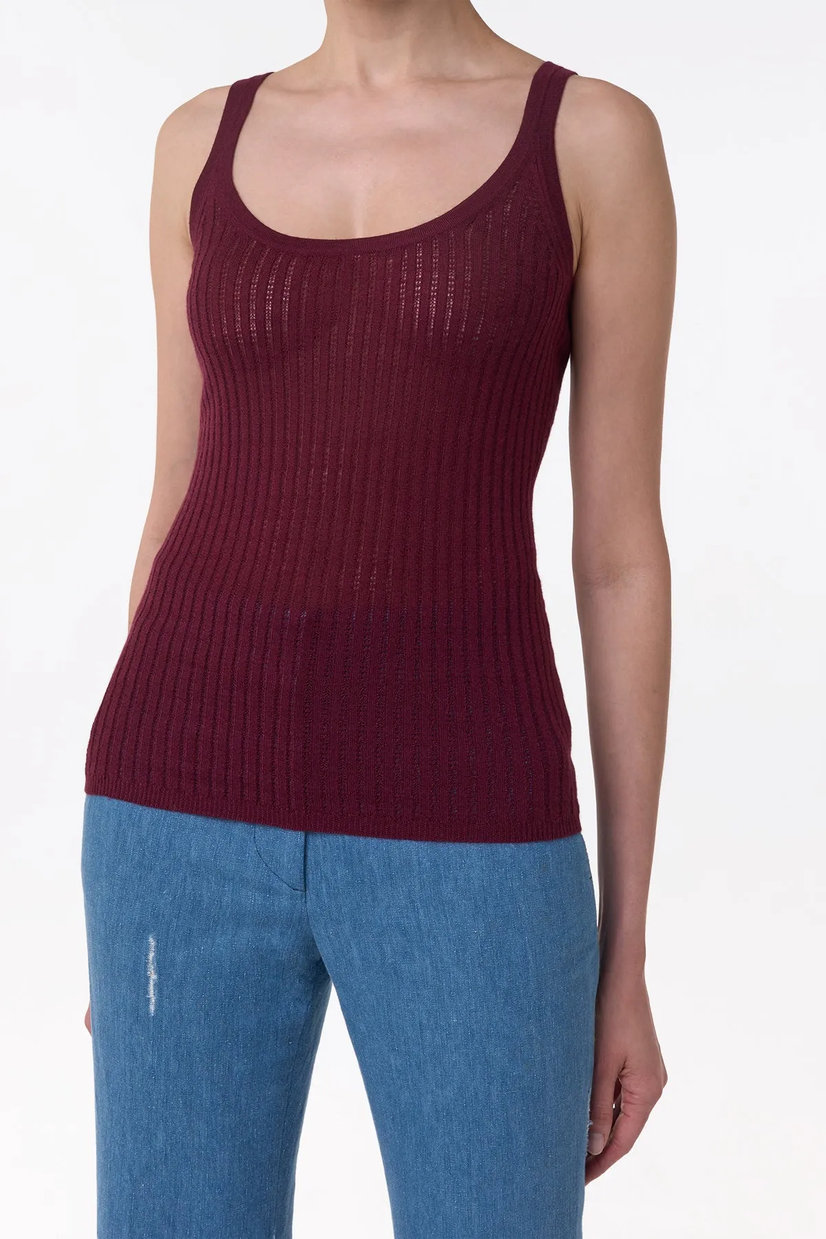 Nevin Pointelle Knit Tank Top in Bordeaux Cashmere Silk sold by Gabriela Hearst product image thumbnail 2