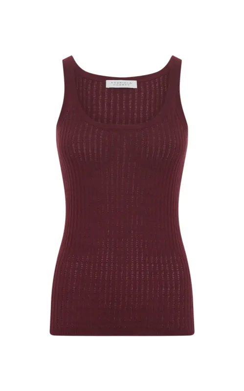 Nevin Pointelle Knit Tank Top in Bordeaux Cashmere Silk sold by Gabriela Hearst