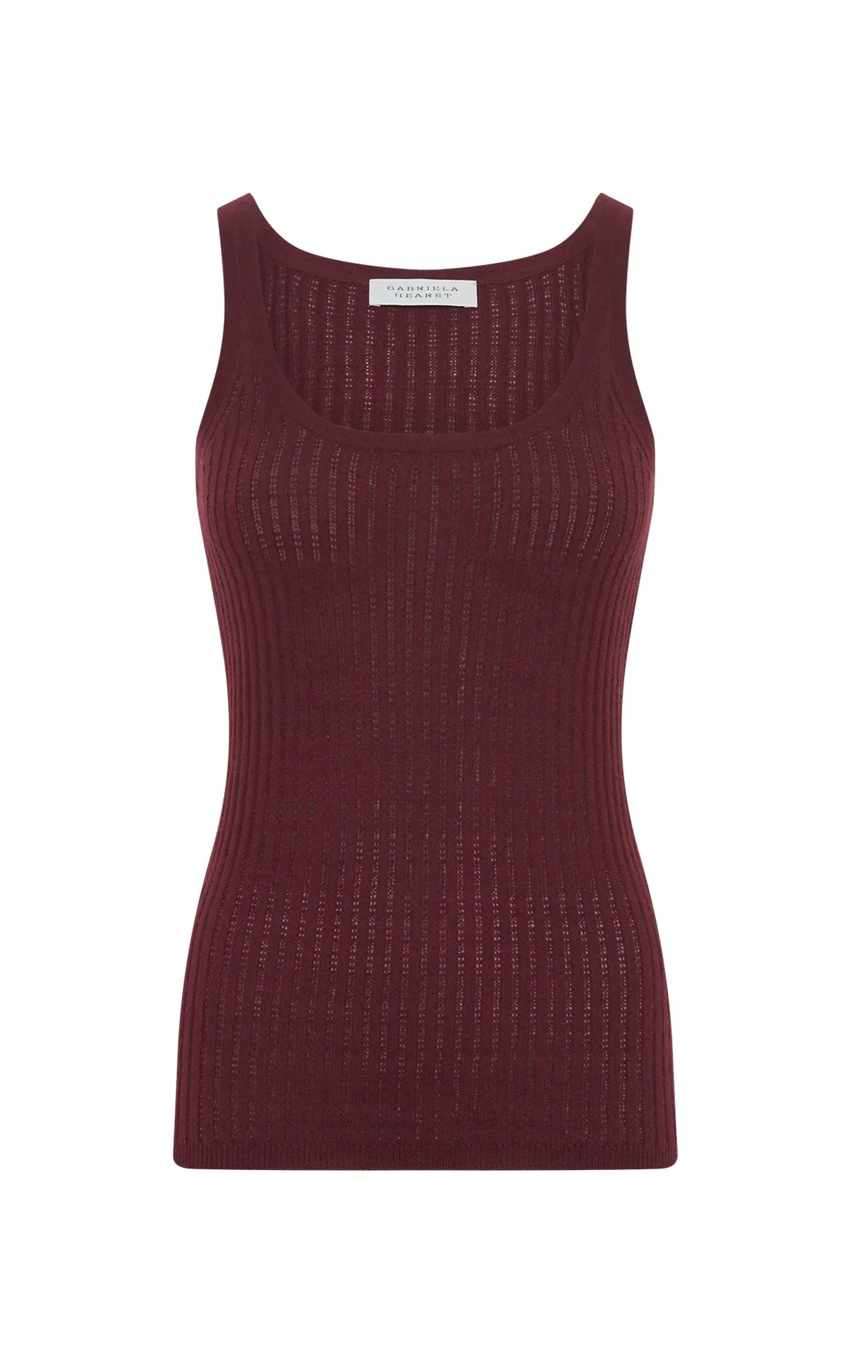 Nevin Pointelle Knit Tank Top in Bordeaux Cashmere Silk sold by Gabriela Hearst