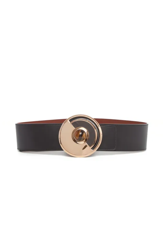Moya Reversible Large Belt in Black Leather with Tigers Eye sold by Gabriela Hearst