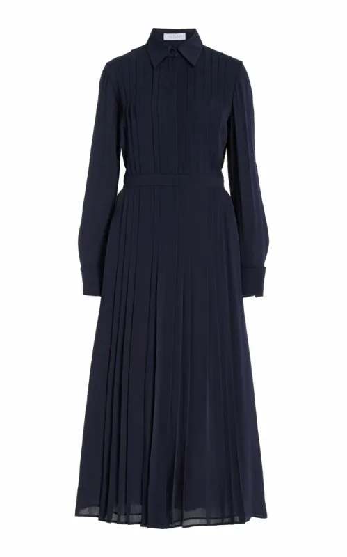 Delphine Maxi Shirtdress in Dark Navy Silk Georgette Twill sold by Gabriela Hearst