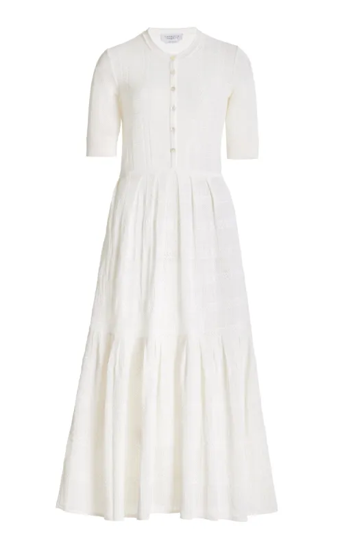 Iris Pointelle Knit Pleated Maxi Dress with Slip in Ivory Cotton Silk sold by Gabriela Hearst
