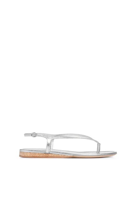 Gia Flat Sandal in Silver Metallic Nappa Leather sold by Gabriela Hearst