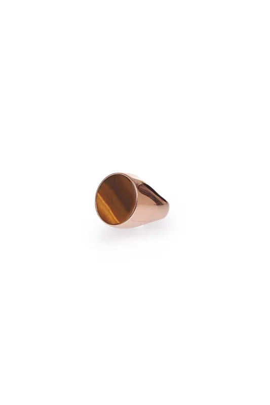 Signet Ring in 18K Rose Gold & Tiger's Eye Stone with Brown Diamond sold by Gabriela Hearst